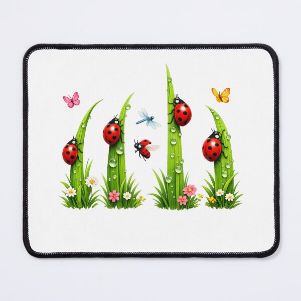 Item preview, Ladybug Parade T-Shirt – Spring design with ladybugs on blades of grass – Nature & Garden motif designed and sold by CoolContent Factory.