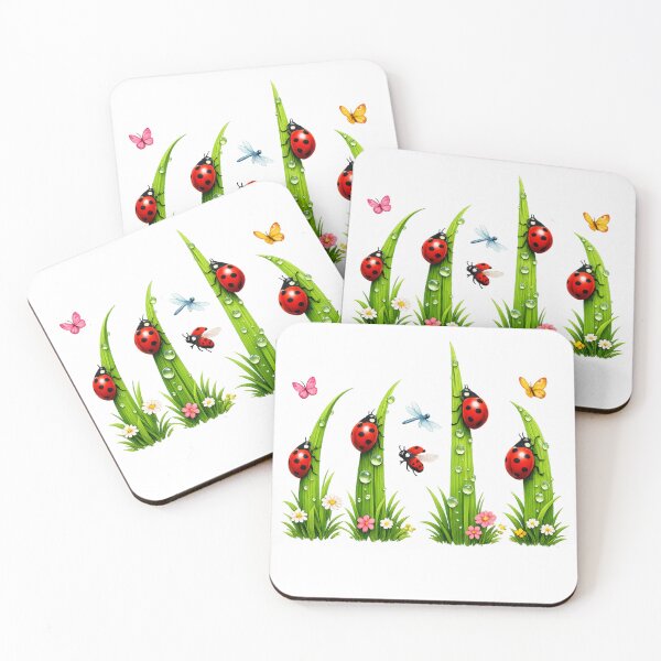 Item preview, Ladybug Parade T-Shirt – Spring design with ladybugs on blades of grass – Nature & Garden motif designed and sold by CoolContent Factory.