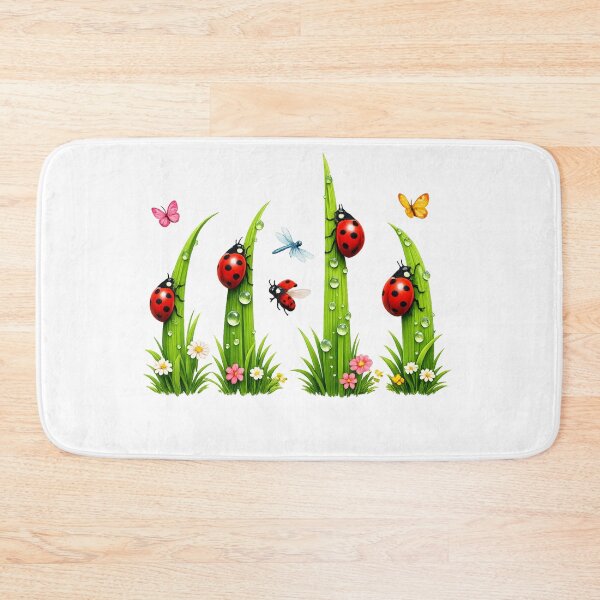 Item preview, Ladybug Parade T-Shirt – Spring design with ladybugs on blades of grass – Nature & Garden motif designed and sold by CoolContent Factory.