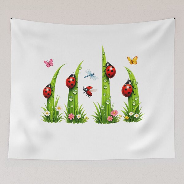 Item preview, Ladybug Parade T-Shirt – Spring design with ladybugs on blades of grass – Nature & Garden motif designed and sold by CoolContent Factory.