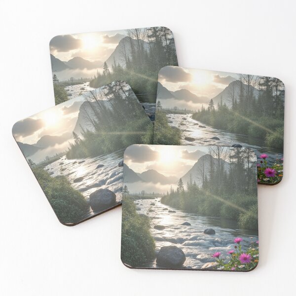 Artikelvorschau, Sonnenbeschienener Gebirgsfluss mit Wildblumen entworfen und verkauft von BeautifulVirtues.