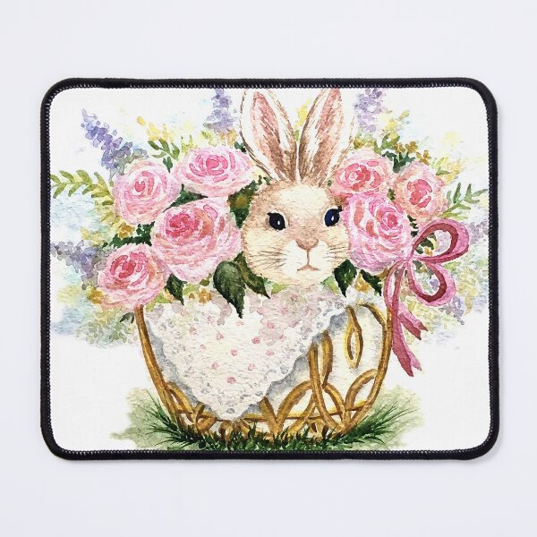 Item preview, Rabbit in Floral Basket designed and sold by Serene Strokes Art.