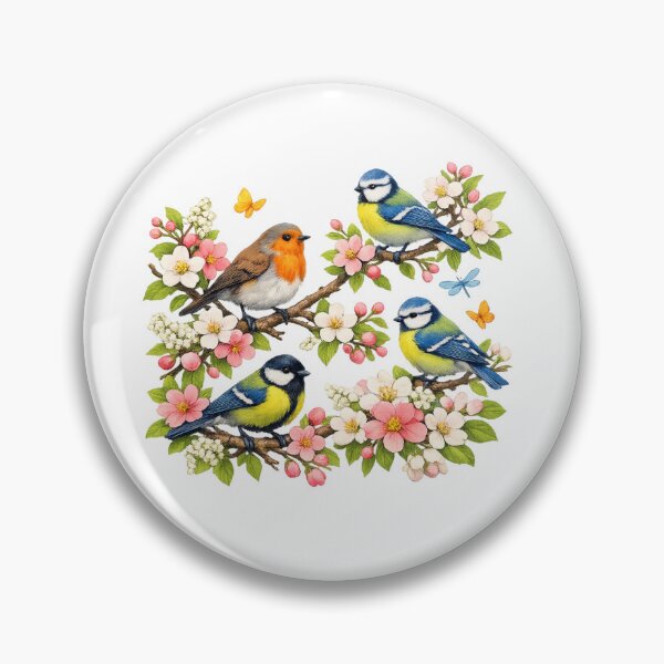 Item preview, Springtime Magic T-Shirt Design – Colorful Birds on Flowering Branches | Robin & Tit Illustration | Floral Butterfly Artwork designed and sold by CoolContent Factory.