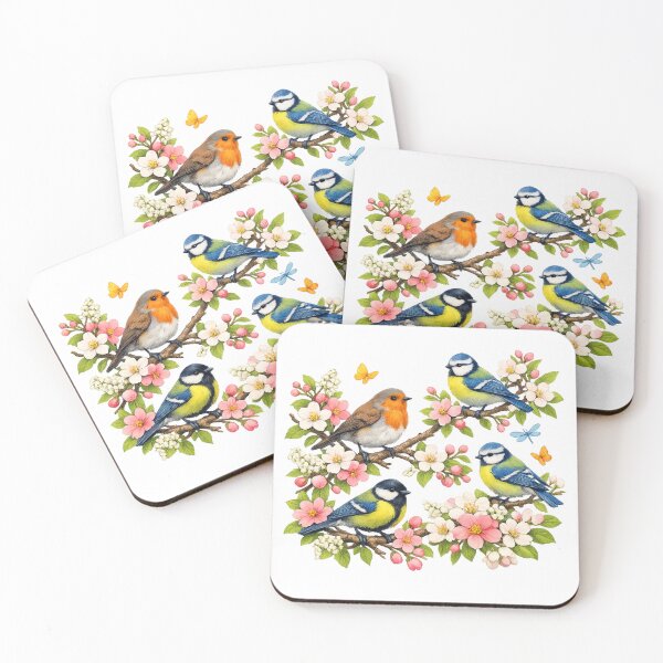 Item preview, Springtime Magic T-Shirt Design – Colorful Birds on Flowering Branches | Robin & Tit Illustration | Floral Butterfly Artwork designed and sold by CoolContent Factory.