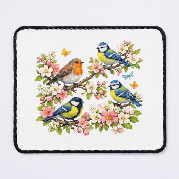 Item preview, Springtime Magic T-Shirt Design – Colorful Birds on Flowering Branches | Robin & Tit Illustration | Floral Butterfly Artwork designed and sold by CoolContent Factory.