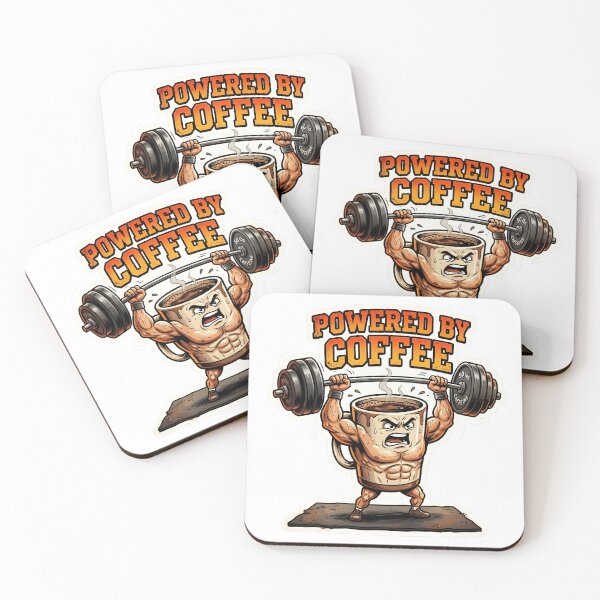 Item preview, Powered by Coffee - Muscular Coffee Cup Lifting Weights designed and sold by WowDezign.