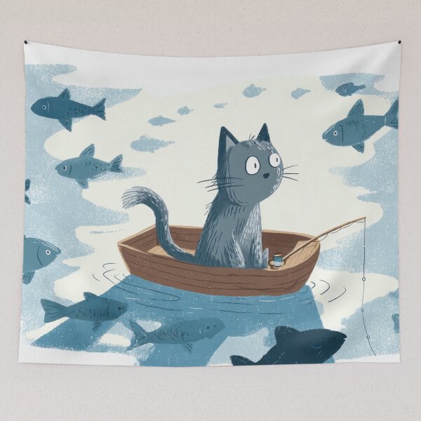 Item preview, Cat fishing in a small boat designed and sold by anytka.