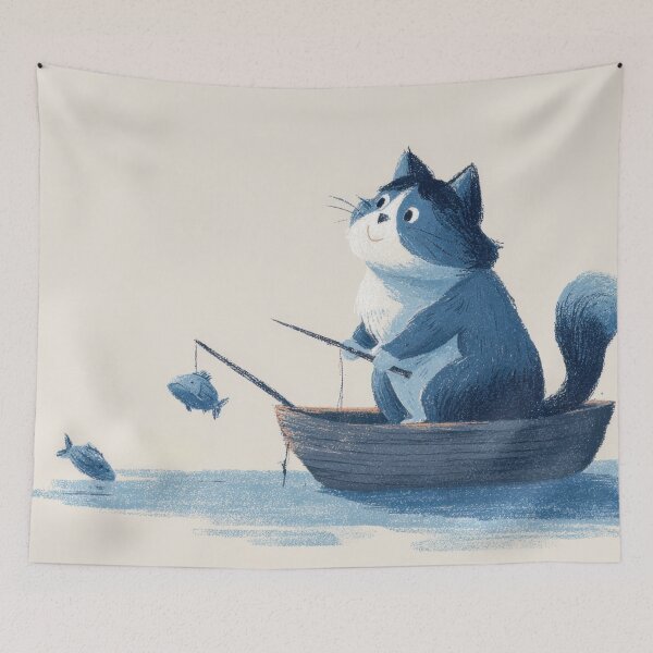 Item preview, Cat fishes in a small boat designed and sold by anytka.