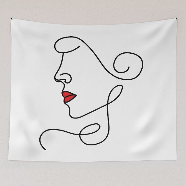 Item preview, Minimalist Line Art Face with Red Lips | Abstract Woman Drawing Aesthetic designed and sold by Hannah-Yei.