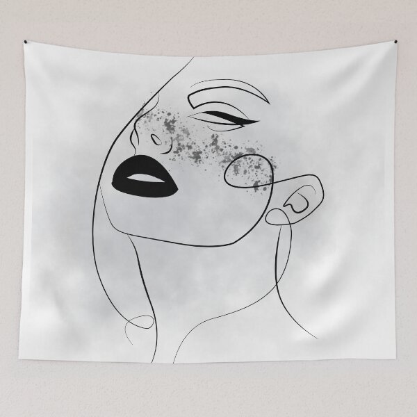 Item preview, Abstract Line Art Woman with Freckles | Minimalist Black Lips Aesthetic designed and sold by Hannah-Yei.
