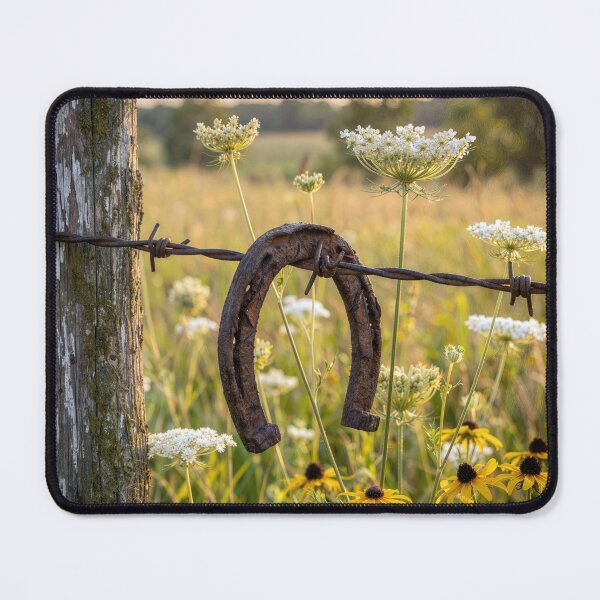 Item preview, Horseshoe Hanging Over a Rusty Barbed Wire Fence designed and sold by Maria Dryfhout.