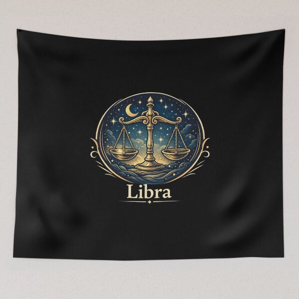 Item preview, Libra Zodiac Scales Illustration – Elegant Astrology Sign Art, Celestial Night Sky, Golden Libra Design designed and sold by Kiziorq.