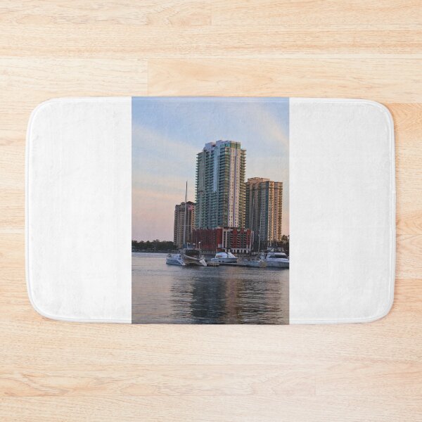 Item preview, Boats And Waterfront Skyscraper at Dusk designed and sold by Phakade's Photos.