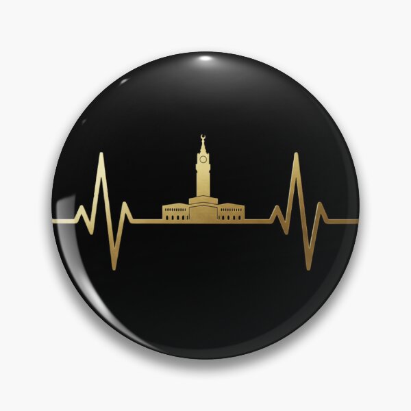 Item preview, Makkah Clock Tower & Kaaba Heartbeat - Islamic Landmark EKG Pulse Gold Design designed and sold by D-Islamic.