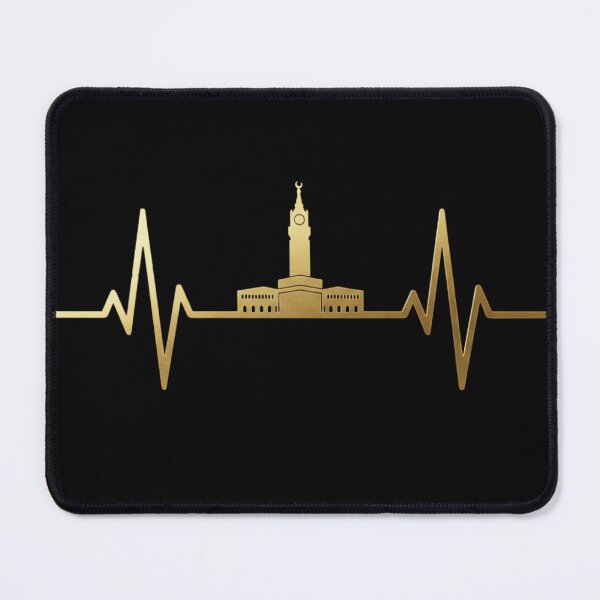Item preview, Makkah Clock Tower & Kaaba Heartbeat - Islamic Landmark EKG Pulse Gold Design designed and sold by D-Islamic.