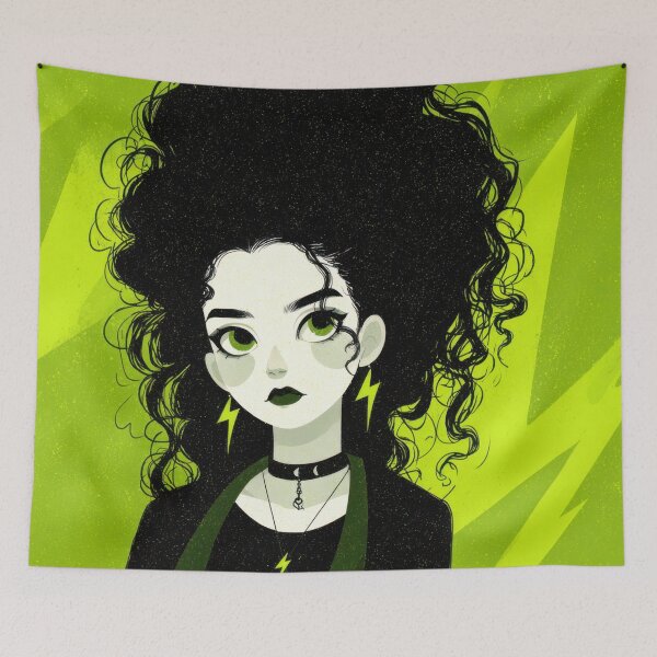 Item preview, Curly-haired girl, green bg designed and sold by anytka.