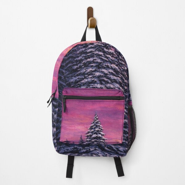 Item preview, Winter Forest Sunset Painting, Snowy Pine Trees Landscape, Purple Sky Aesthetic, Cozy Seasonal Wall Art designed and sold by TheSlowShore.