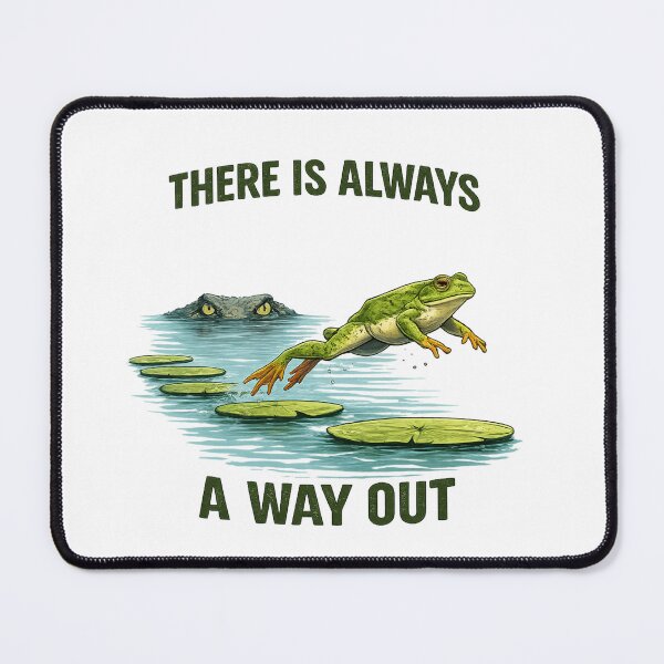 Item preview, There Is Always a Way Out – Frog Escape from Crocodile, Lily Pads Path Inspirational Design designed and sold by IrynaLineArt.