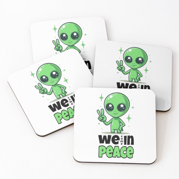 Item preview, "We All Come In Peace" – Kawaii Alien with Peace Sign and Groovy Quote designed and sold by camp and cool.