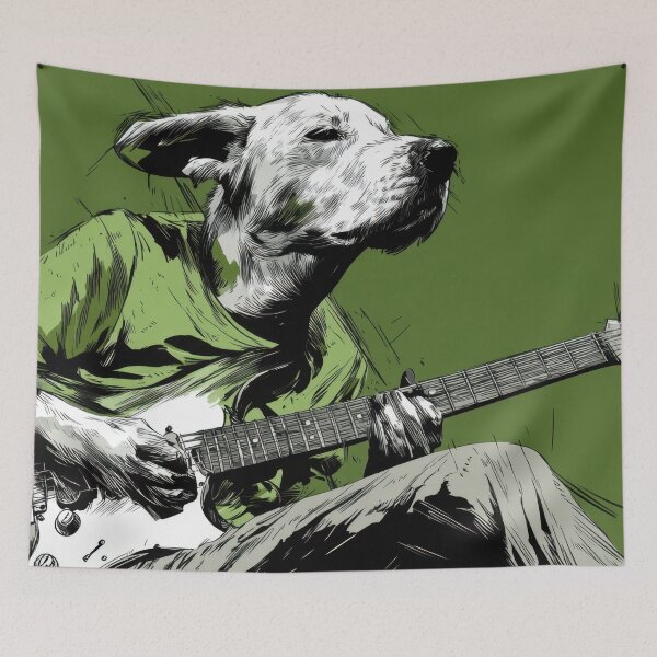 Item preview, Dog plays guitar in a green setting designed and sold by anytka.