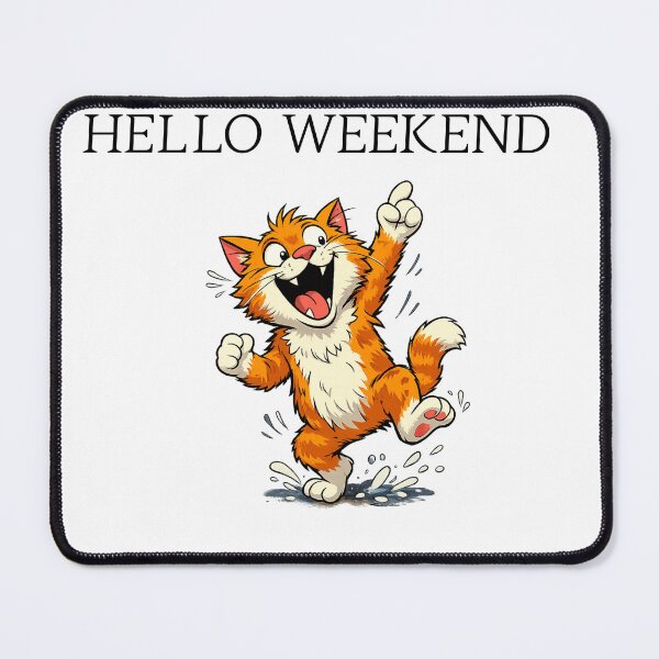Item preview, Hello Weekend Funny Cat – Happy Weekend Cartoon Cat designed and sold by IrynaLineArt.