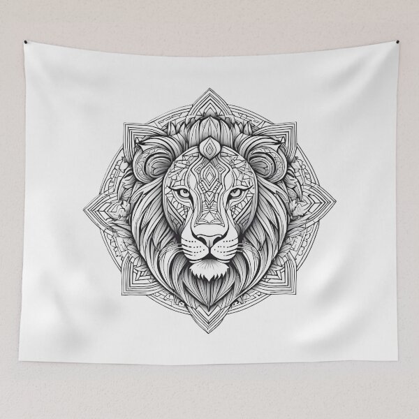 Item preview, Geometric Lion Face Line Art – Symmetrical Animal Design designed and sold by RELAX STATION.