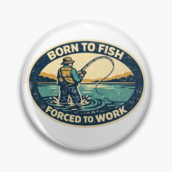 Artikelvorschau, Aufkleber „Zum Fischen geboren, zum Arbeiten gezwungen“ | Vintage-Angelaufkleber | Küstenfischer-T-Shirt | Retro-Fischerdesign entworfen und verkauft von Fierce Wave Supply Co..