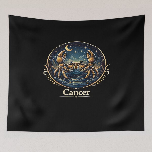 Item preview, Cancer Zodiac Crab Illustration – Elegant Astrology Sign Art, Celestial Night Sky, Golden Cancer Design designed and sold by Kiziorq.