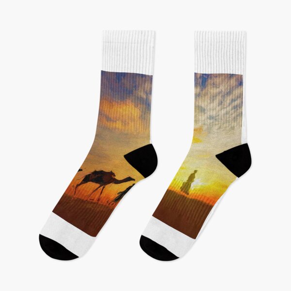 Item preview, Arabian Desert Sunset - Camel Silhouettes in Sand Dunes Art designed and sold by NadalArtStudio.