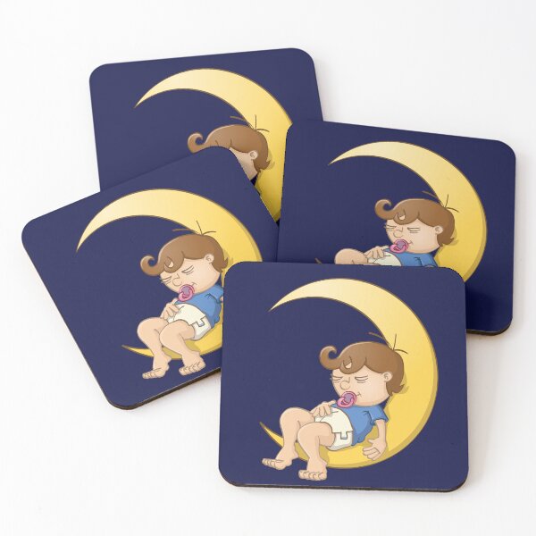 Item preview, Cartoon style drawing of a sleeping baby boy on the moon designed and sold by Stef Ringoot, cartoons and illustrations.