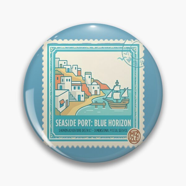 Item preview, Seaside Port: Blue Horizon Stamp - Shonen Adventure Anime Sticker designed and sold by StudioMizzle.