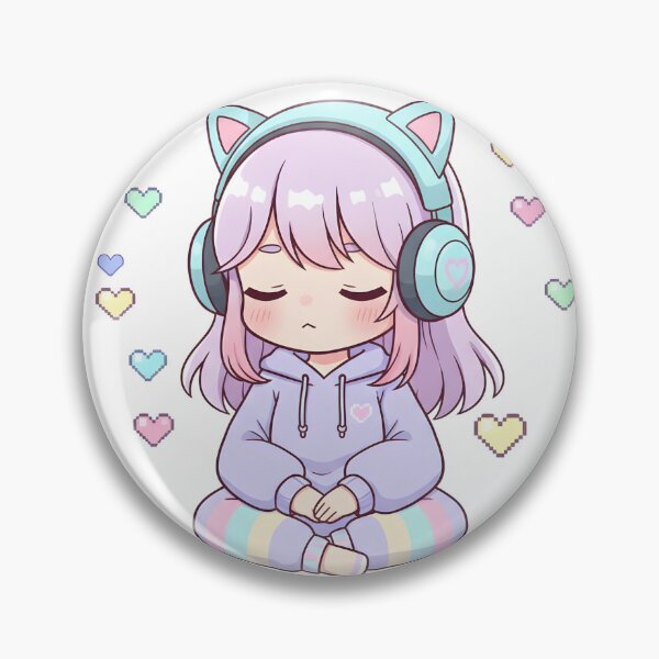 Item preview, Pastel Kawaii Girl Meditating with Cat Headphones and LoFi Vibes designed and sold by VibranPalette.