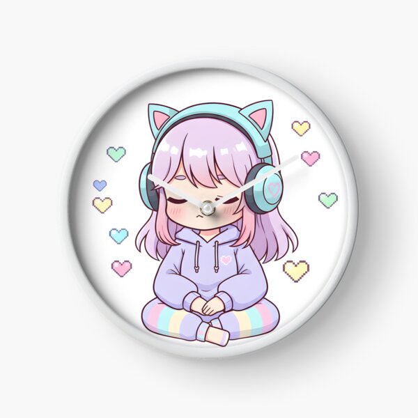 Item preview, Pastel Kawaii Girl Meditating with Cat Headphones and LoFi Vibes designed and sold by VibranPalette.