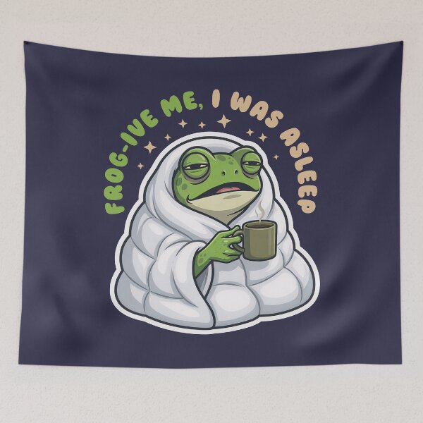 Item preview, Funny Tired Frog in Blanket Frog-ive Me I Was Asleep designed and sold by LinaValearte.