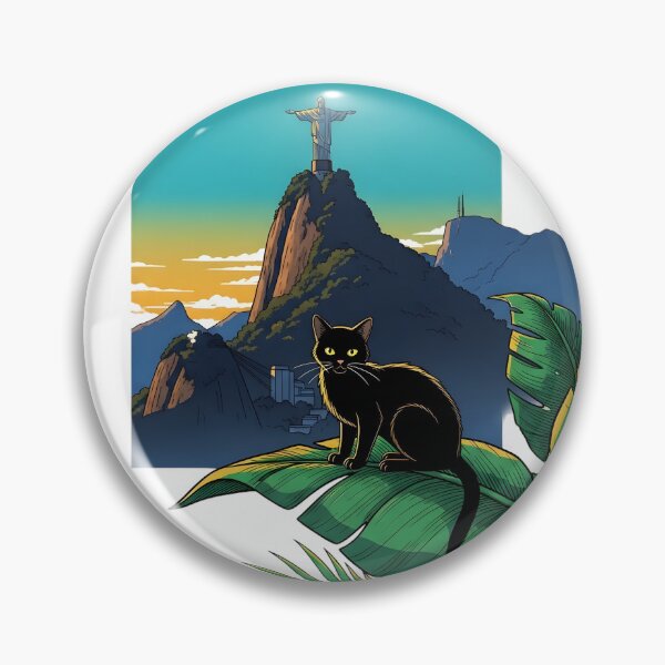 Item preview, Golden Hour Rio Cat – Aesthetic Black Cat in Rio de Janeiro Sunset Illustration designed and sold by InfinitePawBond.