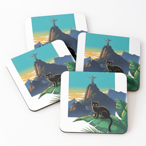 Item preview, Golden Hour Rio Cat – Aesthetic Black Cat in Rio de Janeiro Sunset Illustration designed and sold by InfinitePawBond.