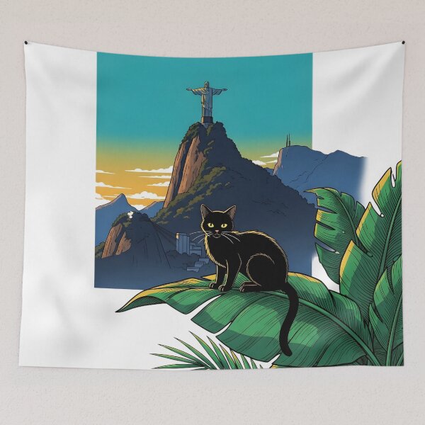 Item preview, Golden Hour Rio Cat – Aesthetic Black Cat in Rio de Janeiro Sunset Illustration designed and sold by InfinitePawBond.
