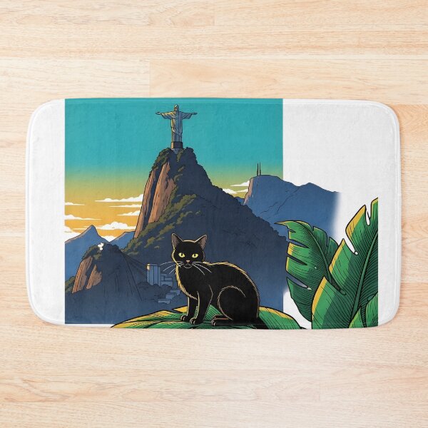 Item preview, Golden Hour Rio Cat – Aesthetic Black Cat in Rio de Janeiro Sunset Illustration designed and sold by InfinitePawBond.