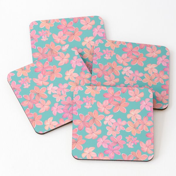 Item preview, Pink and Coral Plumeria on Aqua designed and sold by PD-Coastal.