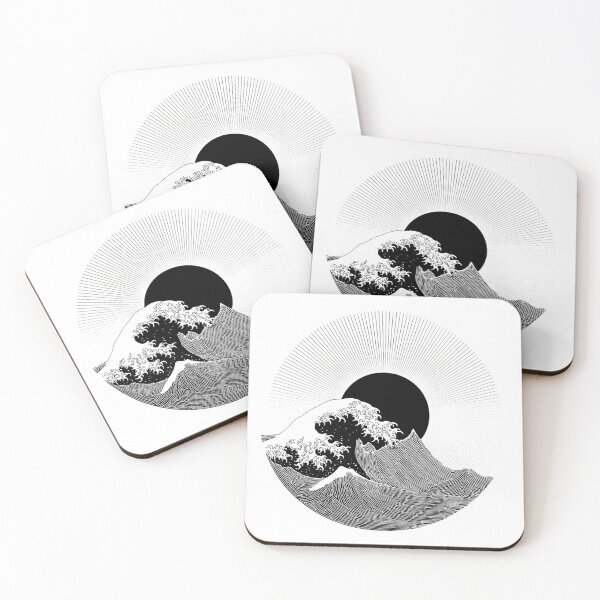 Item preview, Great Wave Circle Sun | Japanese Black and White Art designed and sold by TypoArtPrints.