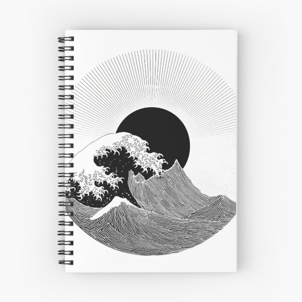 Item preview, Great Wave Circle Sun | Japanese Black and White Art designed and sold by TypoArtPrints.