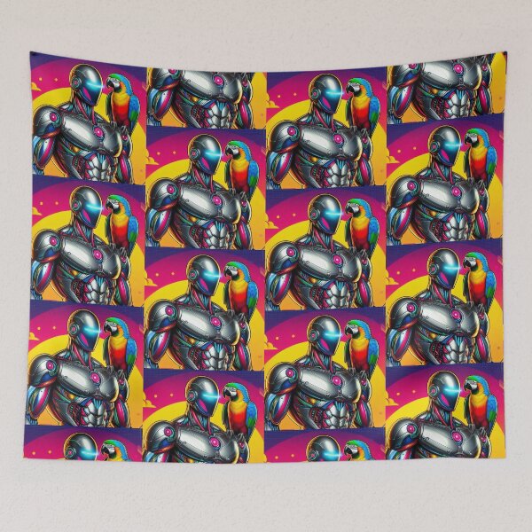Item preview, "Cyberpunk Robot with Neon Parrot"  designed and sold by Dogandesighn.