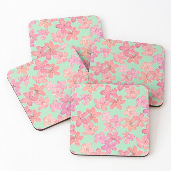 Item preview, Pink and Coral Plumeria on Pistachio Green designed and sold by PD-Coastal.