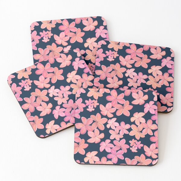 Item preview, Pink and Coral Plumeria on Dark Navy designed and sold by PD-Coastal.