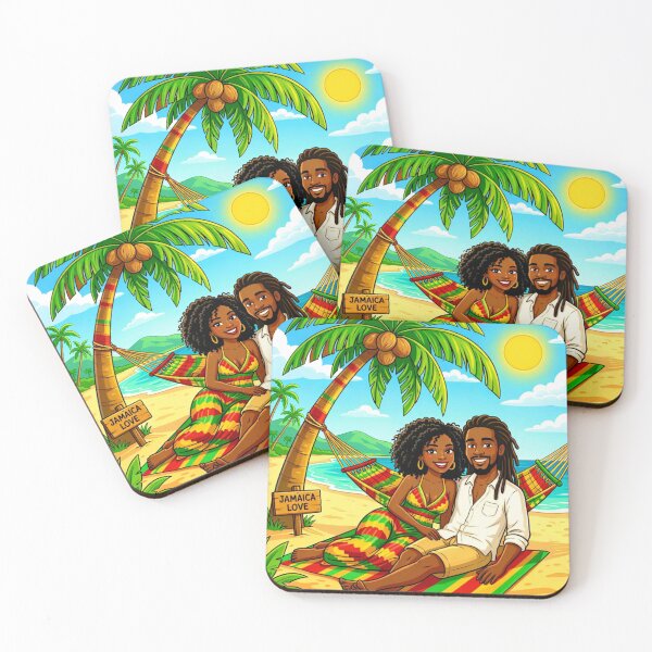 Item preview, Jamaican Love Couple Beach Vibes- Caribbean Romance Rasta Color Art  designed and sold by digitalbob60.