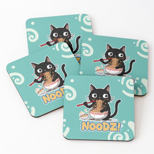 Item preview, Noodz! Black Cat Eating Ramen Pixel Art Cartoon designed and sold by Taridesign.