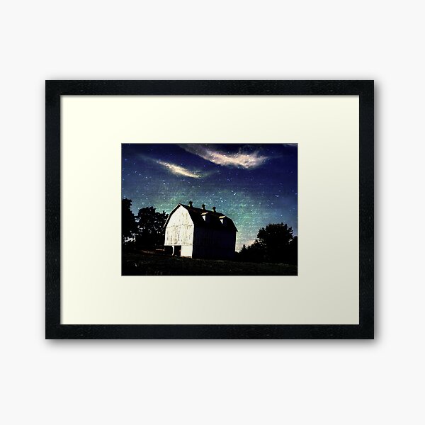 MIDNIGHT BARN Framed Art Print