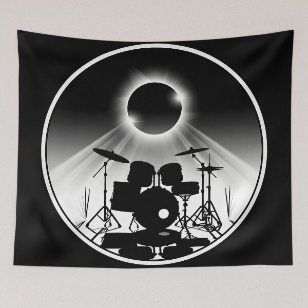 Item preview, Eclipse Drummer Silhouette – Aesthetic Drum Set Under Solar Eclipse designed and sold by CrimsonChords.
