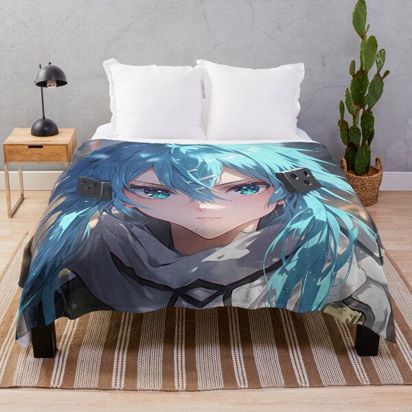 Item preview, Sinon Sword Art Online Blue Hair Winter City Lights Waifu designed and sold by earlobejerk.