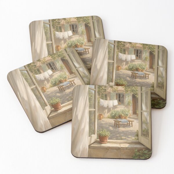 Item preview, French Countryside Window View | Sunlit Provence Courtyard Painting designed and sold by CARRAANN.